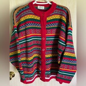 Vintage GINO PARIS Colorful Multicolor Cardigan Sweater made in France Sz Large